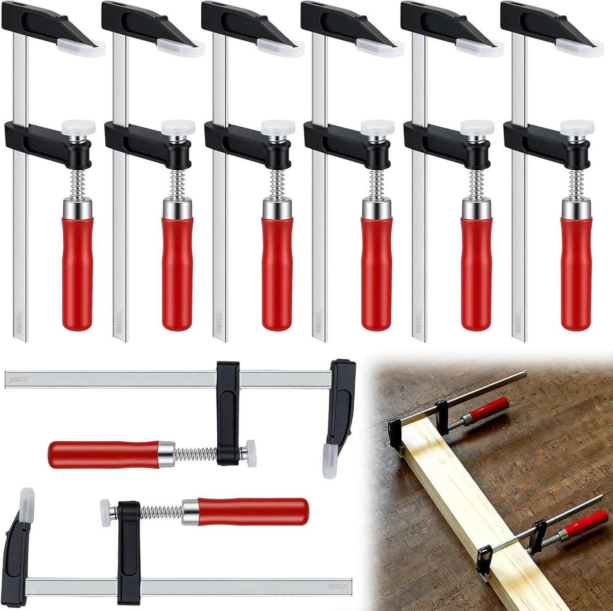 SnelShoppen - Screw Clamps Set - 8 Stuks - Hoogwaardige Schroefklemmen - Wingspan 200 mm - Diepte 50 mm - Perfect voor Houtbewerking en Vastzetten van