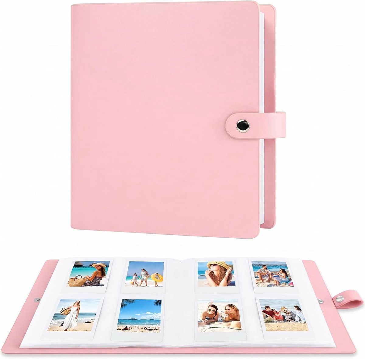 SnelShoppen - 360 Pocket Foto Album voor Instant Camera's - Polaroid en Fujifilm Compatible - Roze PU Hoes - 6x9cm - Zijdeladen - Groot Capaciteit - I