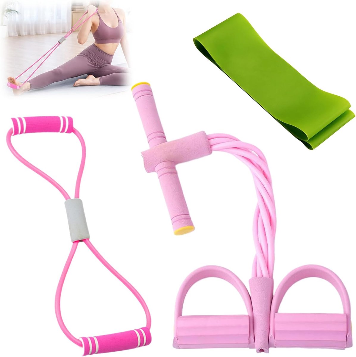 SnelShoppen - 3 Stuks Expander Fitness Set - Weerstandsbanden voor Thuis - Sit Up Hulp & Buiktrainingsapparaat - Elastische Sportbanden voor Effectiev