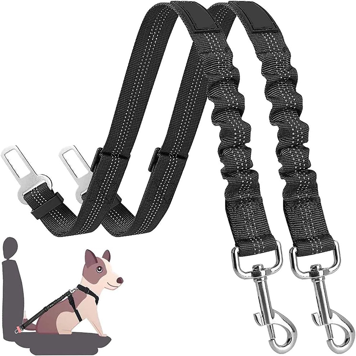 SnelShoppen - 2 Pack Honden Veiligheidsgordel Auto Verstelbare Auto Veiligheidsgordel voor Alle Hondenrassen en Katten - Zwart