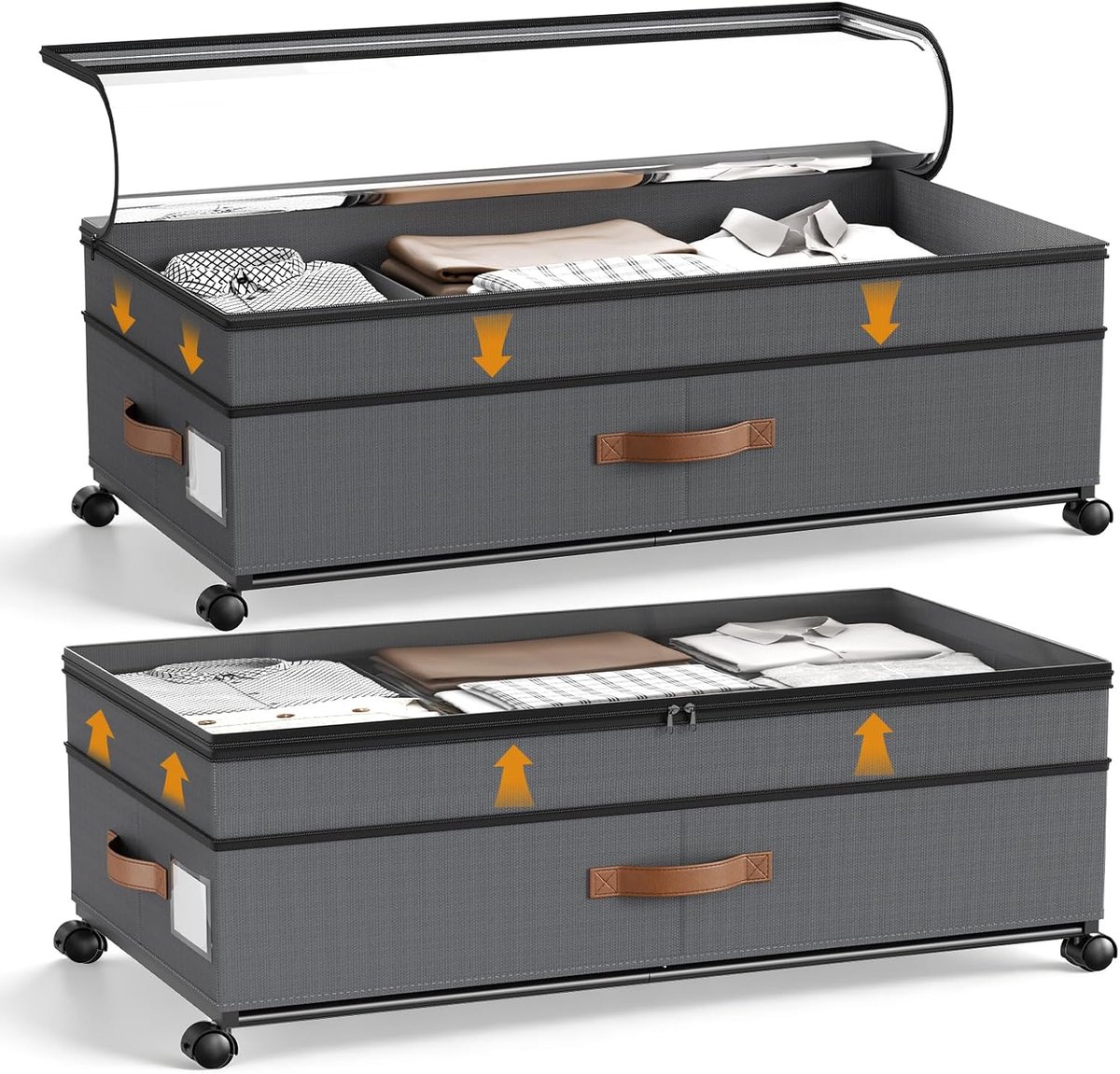 SnelShoppen - Underbed Opbergdoos 72L met Wielen, 360° Rotatie, PVC Deksel, Metalen Frame voor Kleding, Schoenen, Speelgoed en Dekens