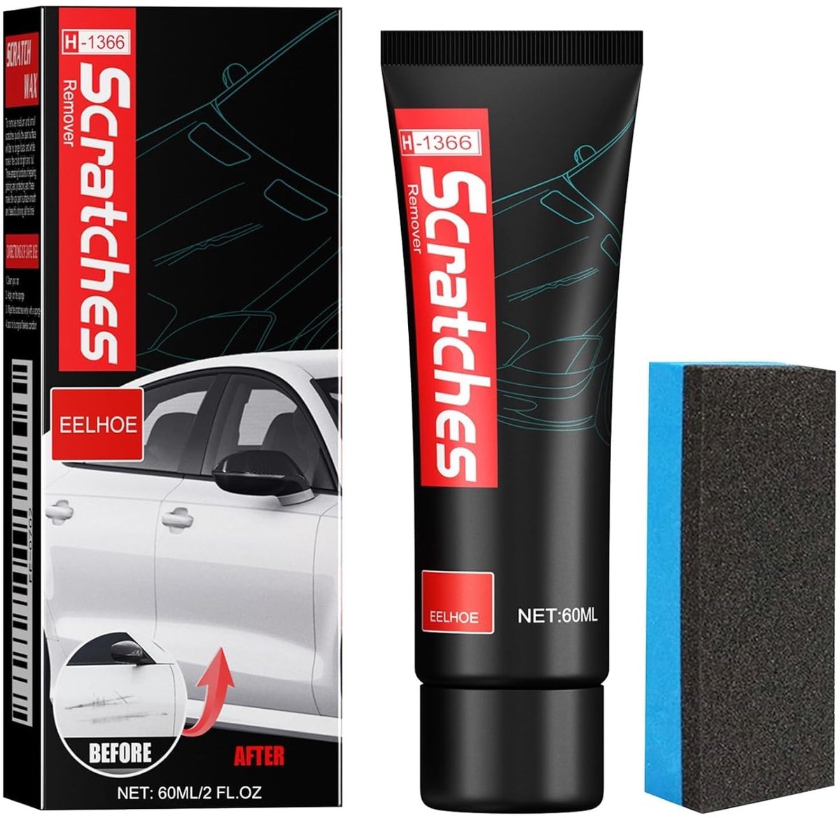 SnelShoppen - Voertuig Krassen Verwijderaar met Spons, Auto Krassen Reparatie Pasta voor Carrosserie, Verwijdert Diepe Krassen voor Alle Voertuigen, 6
