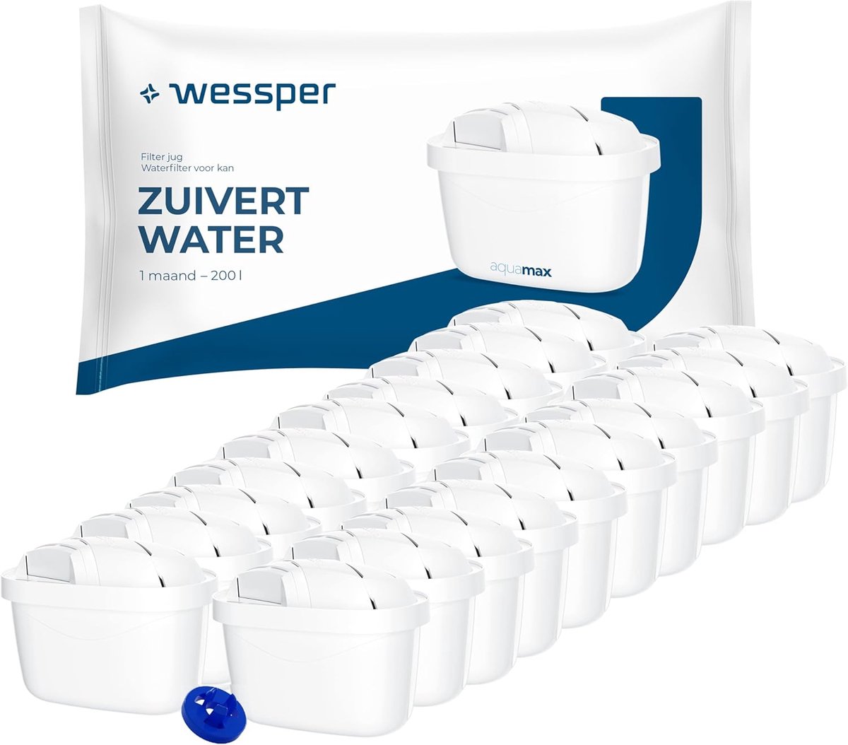 SnelShoppen - Wessper Waterfilterpatronen voor PIN Brita kan - 20 stuks - Wit - Actieve kool & ionenwisselhars - Compatibel met Dafi, Brita, BWT en Aq