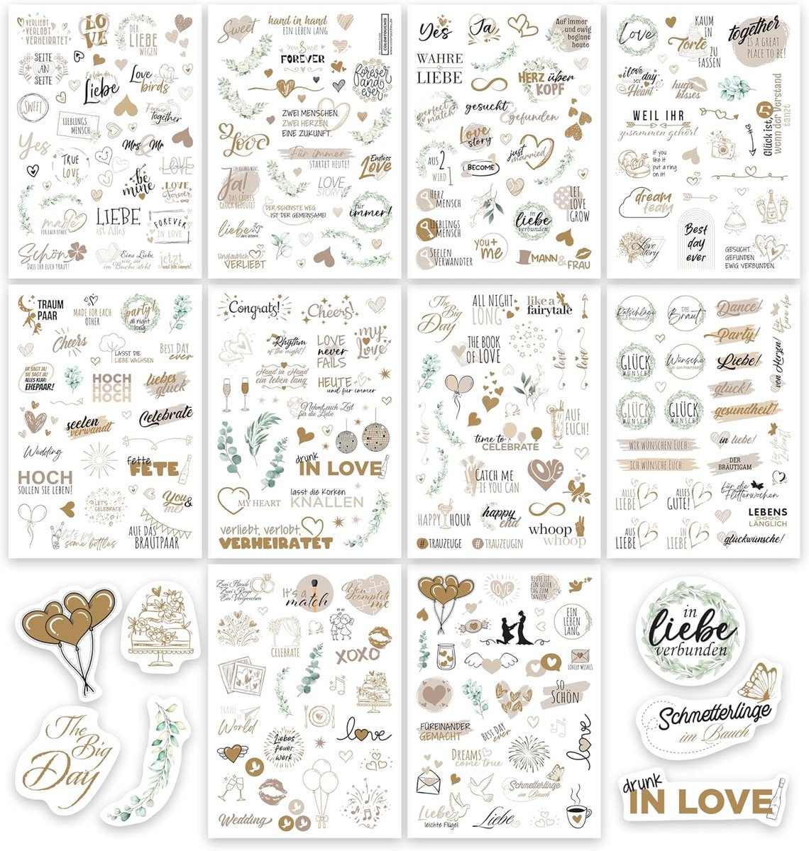 SnelShoppen - Colortouch Bruiloft Gastenboek Stickers - 325 Vintage Bruiloft Stickers voor Foto Album, Bullet Journal, Scrapbook Decoratie, A5 Formaat
