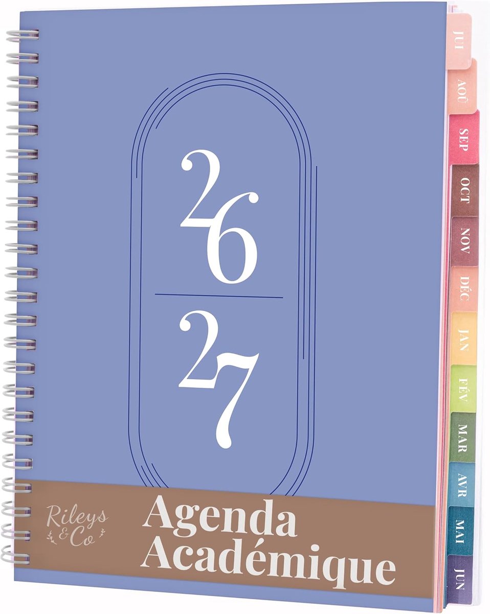 SnelShoppen - Rileys Academic Planner 2026-2027, Dagelijkse & Wekelijkse Planner, Maand- en Notitiepagina's voor Studenten, Dubbeldraads Binding, Comp