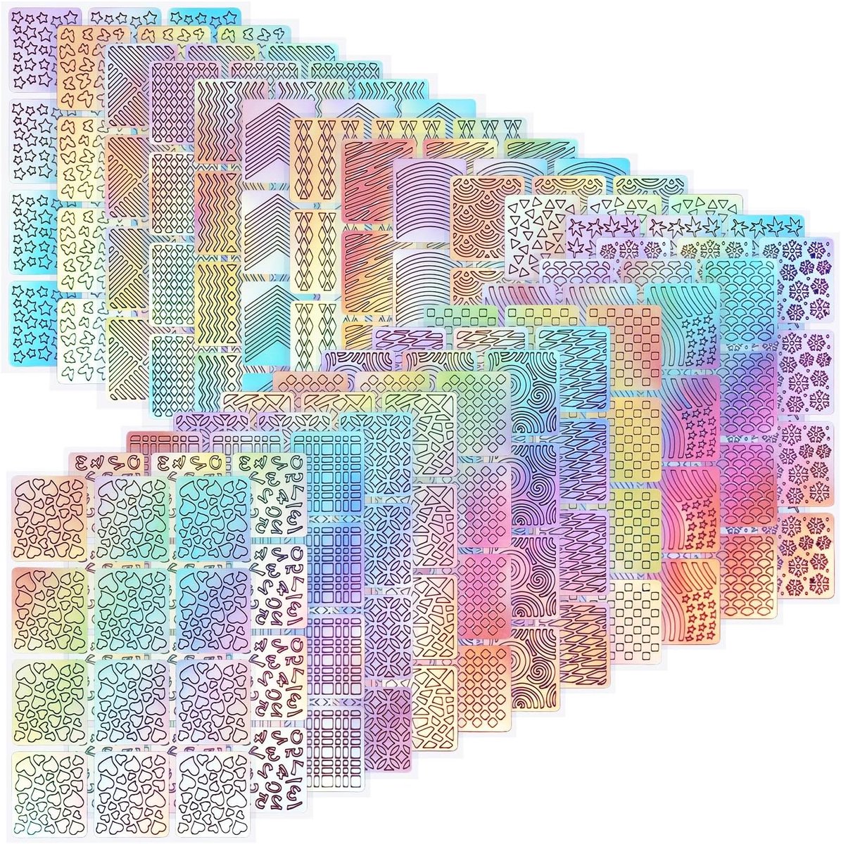 SnelShoppen - 288pcs Nail Vinyl Stencils Set - Nail Art Decoratie Stickers - 24 Bladen met 12 Motieven - Professionele Nagelkunst - Vinyl Stickers voo