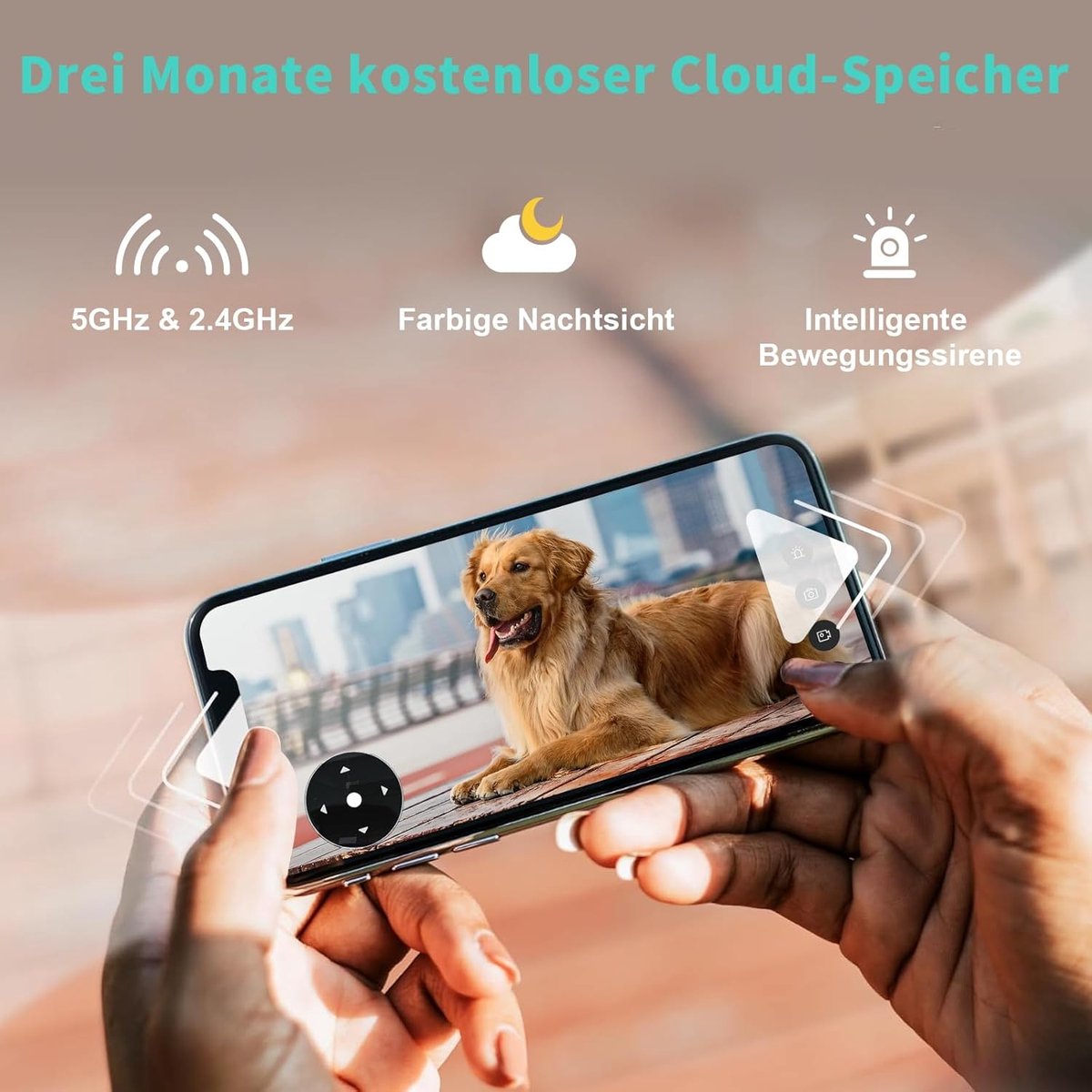 SnelShoppen - 3K Indoor Beveiligingscamera Wifi - Rotatable Indoor Camera met Nachtzicht, Persoon- en Huisdierherkenning, Inclusief 3 Maanden Cloudops