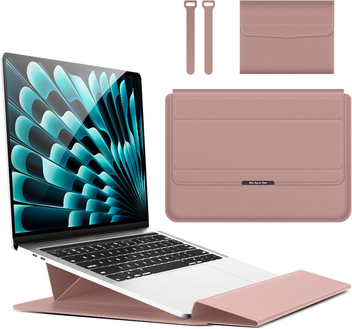SnelShoppen - 13 14 Inch Laptop Sleeve voor MacBook Air Pro - Roze Goud - Waterdicht, Verstelbare Stand, Bescherming tegen Stoten, Geschikt voor M3/M2