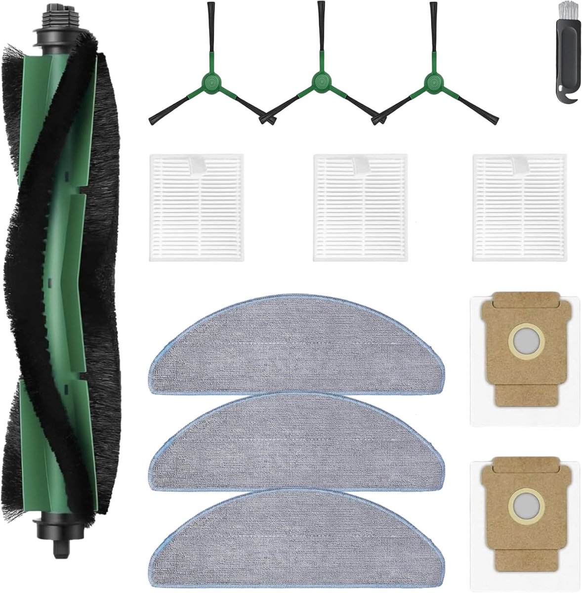 SnelShoppen - Accessoire Set voor Robotstofzuiger - 1 Hoofdborstel, 3 Schoonmaakdoeken, 3 Filters, 3 Zijborstels, 2 Stofzakken - Compatibel met Roomba