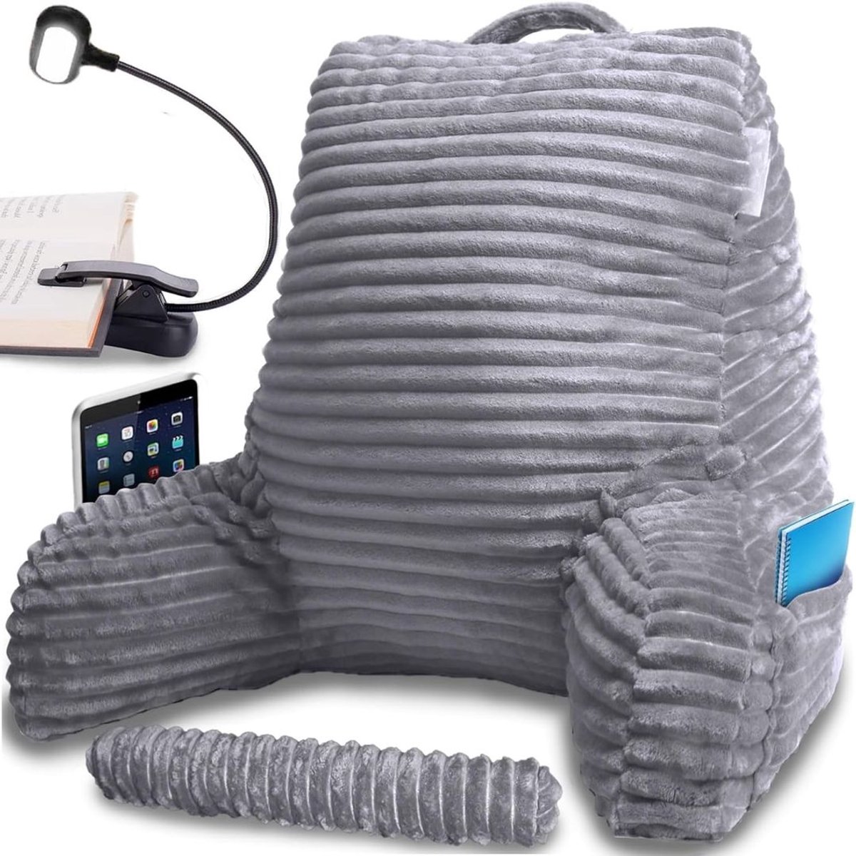 KIRA® Leeskussen - Leeskussen Met Rugsteun - Leeskussen Met Armsteun - Grijs - 44cm x 36cm x 14cm