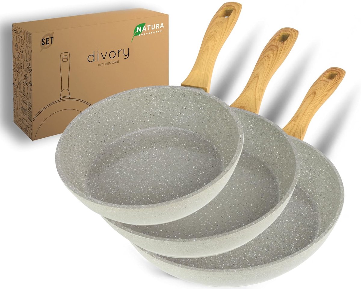SnelShoppen - Keramische Pan Set 20, 24, 28 cm - Inductie Pannen met Keramische Coating, PFAS & PTFE Vrij, Ovenbestendig & Vaatwasserbestendig - Koken
