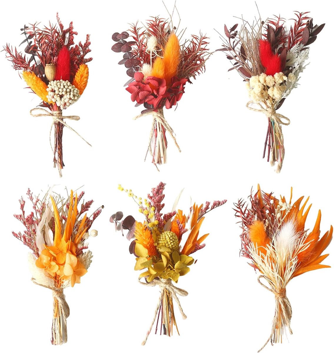 SnelShoppen - 6 Bundels Dried Flower Bouquets, Mini Echte Gedroogde Bloemen voor Creatieve Klussen, Boho Gedroogde Bloemboeket Rood Klein, Handgemaakt
