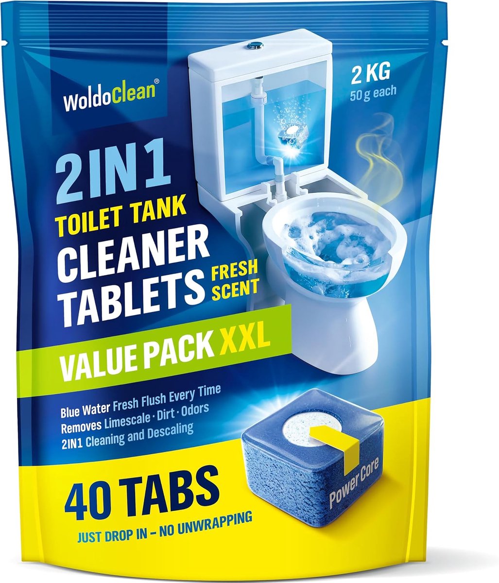 SnelShoppen - 2in1 Stortbak Tabs WC Reiniger Ontkalker – 40 Stuks Blauw Water, Toiletblokjes voor Inbouwreservoir, WC Blokjes, Hangtoilet, Effectieve