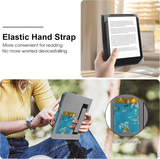 SnelShoppen - Universele E-Book Reader Hoes voor 6-6.8 Inch, Beschermende Case met Ingebouwde Pocket, Bloemenprint, Geschikt voor Kindle Paperwhite, K van Snelshoppen — afbeelding 5