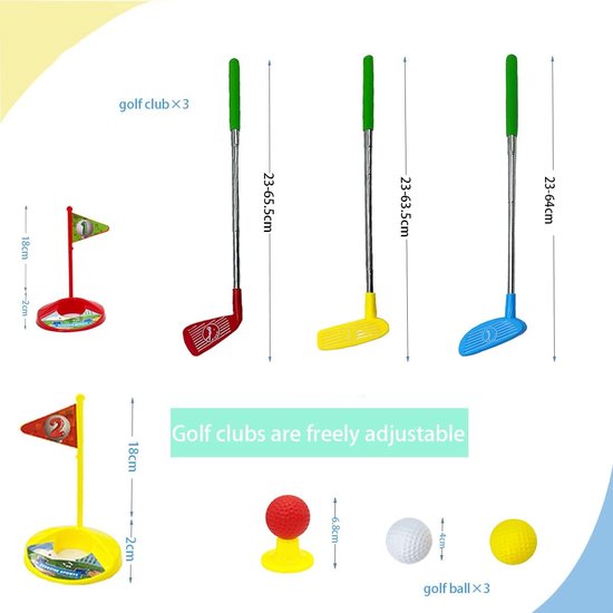 SnelShoppen - Mini Golf Set voor Kinderen - Buiten Spel voor Jongens en Meisjes 3-5 Jaar - Inclusief 3 Kleurrijke Golfclubs, Golfballen en Vlaggen voo van Snelshoppen — afbeelding 2