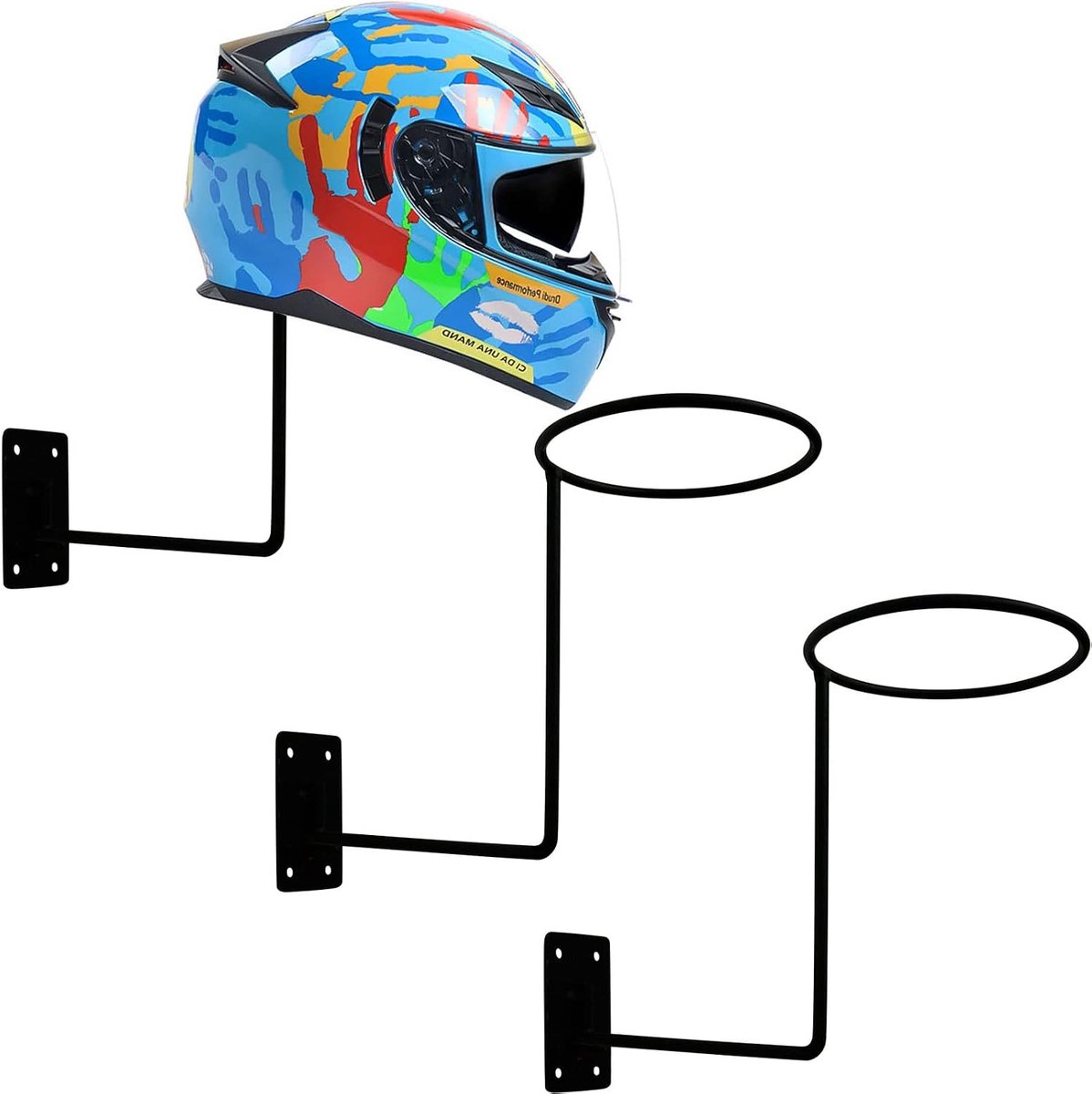 SnelShoppen - Helmet Holder Wandbevestiging voor Motorhelmen en Sporthelmen - Metalen Helmhouder - Set van 3 - Eenvoudig te Installeren - Ruimtebespar