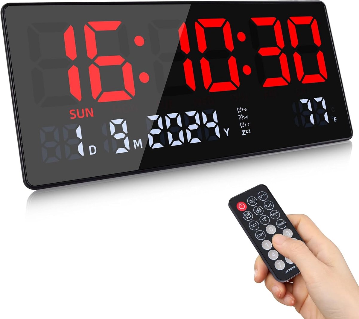 SnelShoppen - Fuloon Digitale Wandklok 15.5 Inch LED Klok met Kalender, Temperatuur en Secondenweergave - Ideaal voor Woonkamer, Keuken, en Kantoor