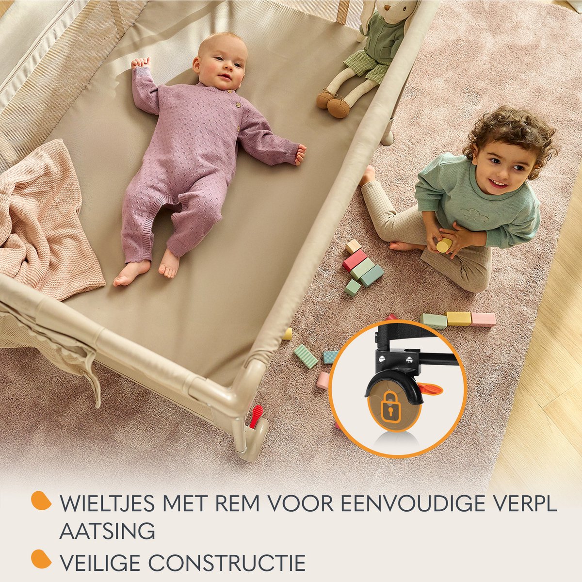 Lionelo Laura Campingbedje 2in1 – Reisbedje & Babybedje – 0-36 Maanden – 2 Matrasniveaus – Compact & Lichtgewicht – Schuimmatras – 2 Wielen met Rem – Mesh Zijpanelen – Zij-ingang – Opbergvak – Inclusief Draagtas – foto 7