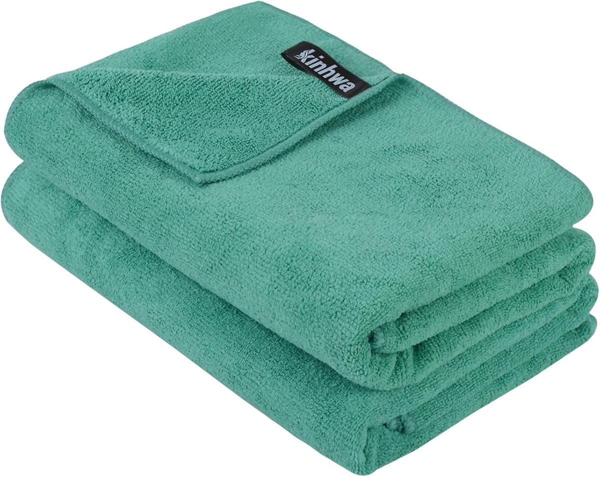 SnelShoppen - Set van 2 Microfibre Handdoeken 50x100 cm, Zacht, Zeer Absorberend en Sneldrogend, Groen, Ideaal voor Thuis, Sport, Camping en Reizen