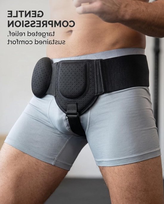 Hernia gordel voor mannen - Inguinale hernia ondersteuning, buikgordel na operatie, comfortabele leistenbruchgürtel, eenheidsmaat, zwart — afbeelding 5