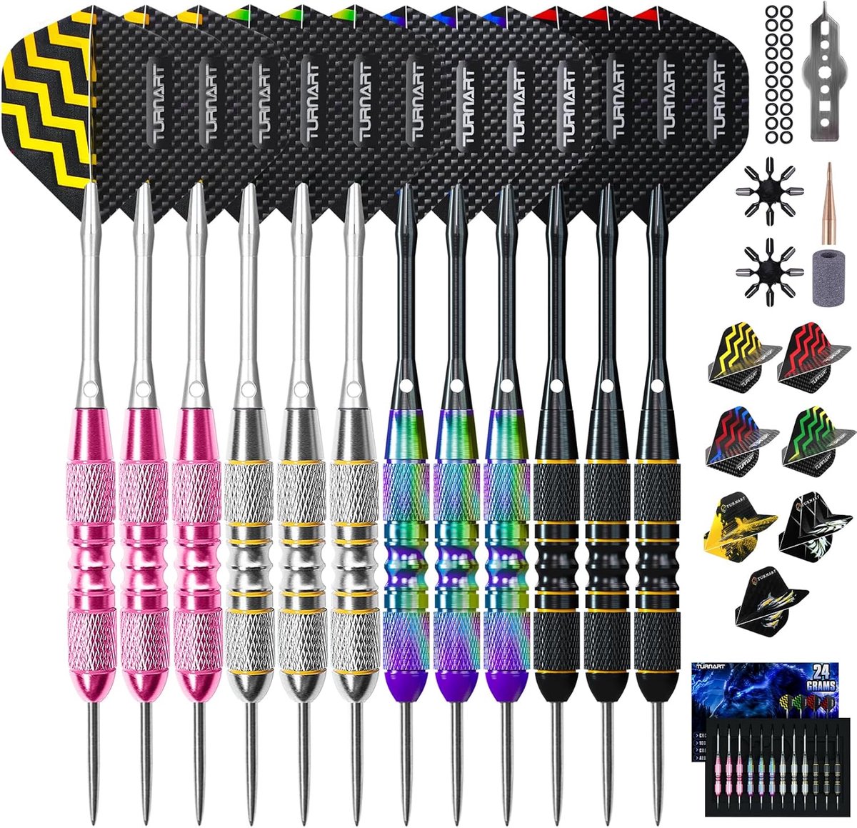 SnelShoppen - Turnart Dartpijlen Professionele Steeldarts 12 Stuks met Metalen Punt en Dartcase voor Feest, Camping en Thuisspel