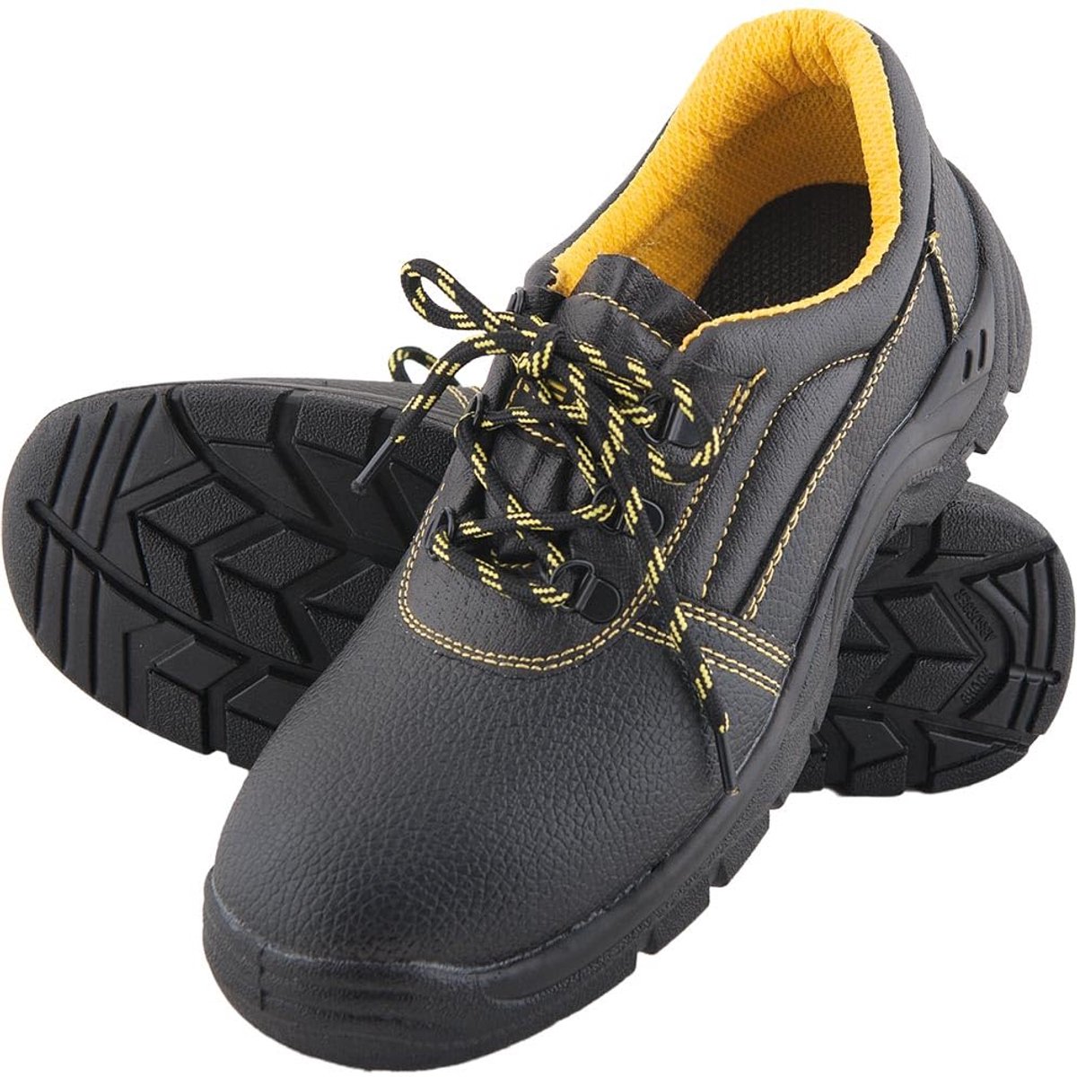 SnelShoppen - Werk schoenen voor heren, zwart/geel, maat 44, leren veiligheidsschoenen, anti-slip, olie-resistent, shockabsorberend, Cambrelle voering