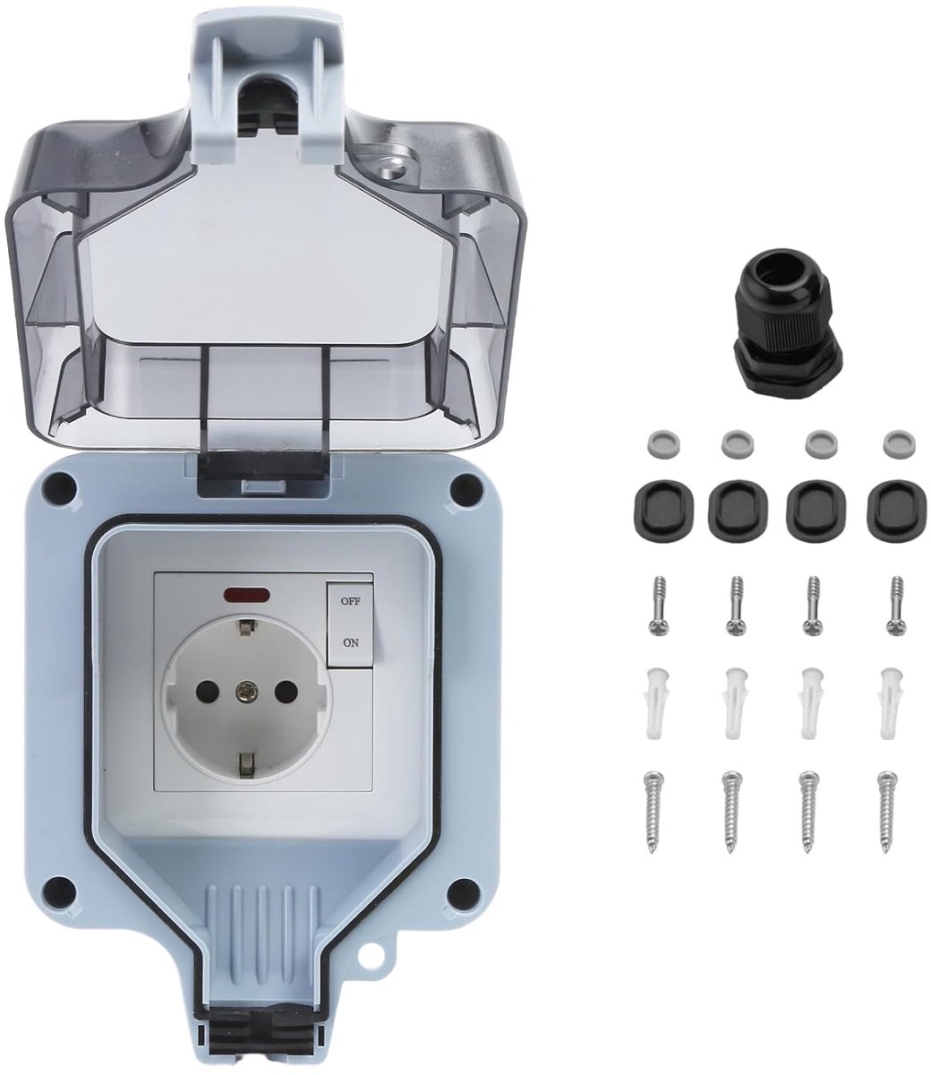 SnelShoppen - IP66 Waterdichte Buitensocket met Aan/Uit Schakelaar - Robuuste Wandcontactdoos voor Tuin, Terras - UV-bestendig PC+ABS Plastic - Enkelv