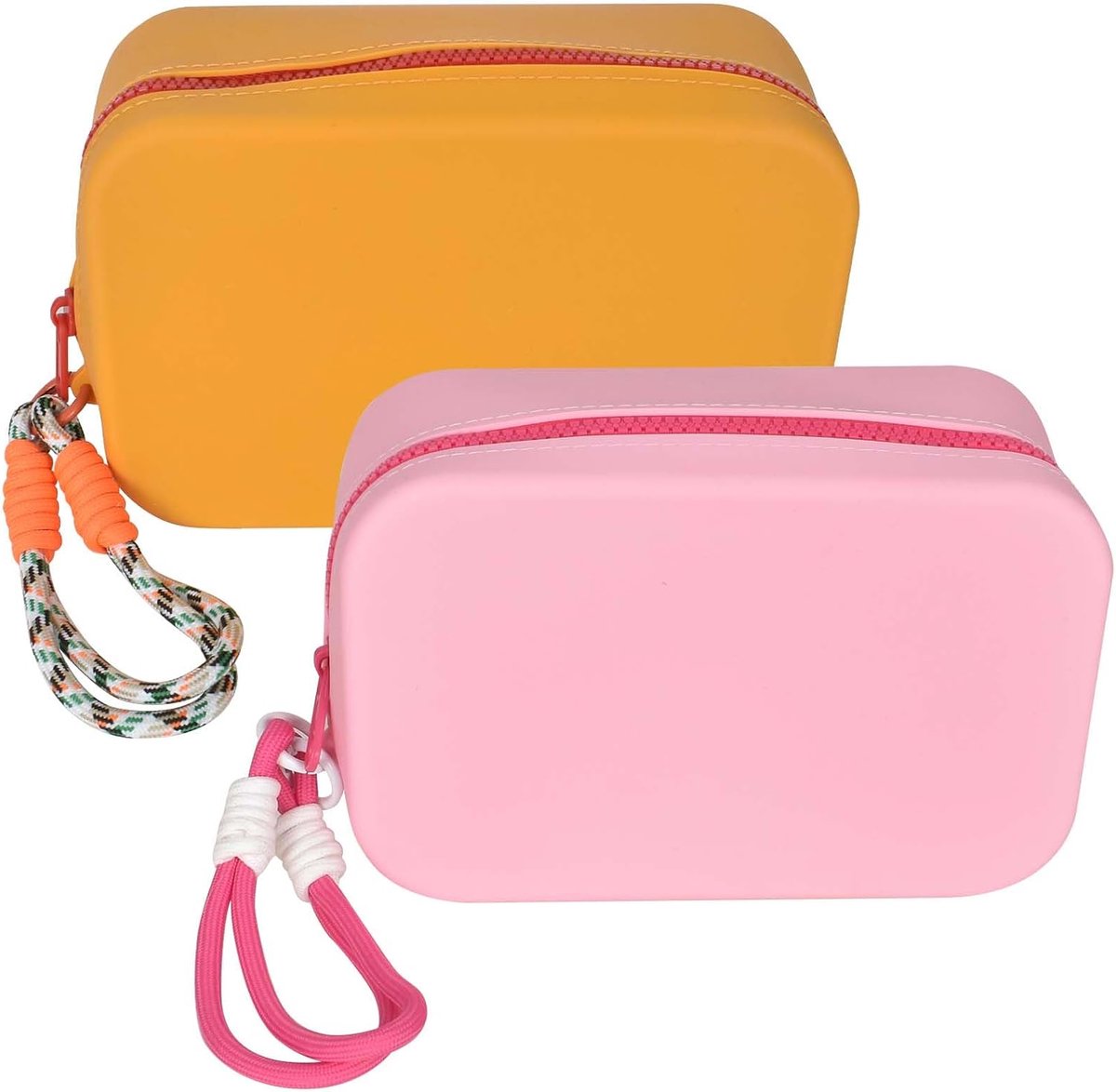 SnelShoppen - Travel Cosmetic Bag Set - 2 Stuks Silicone Waterdicht Toilettas voor Vrouwen en Mannen - Roze en Oranje - Ideaal voor Reizen en Dagelijk