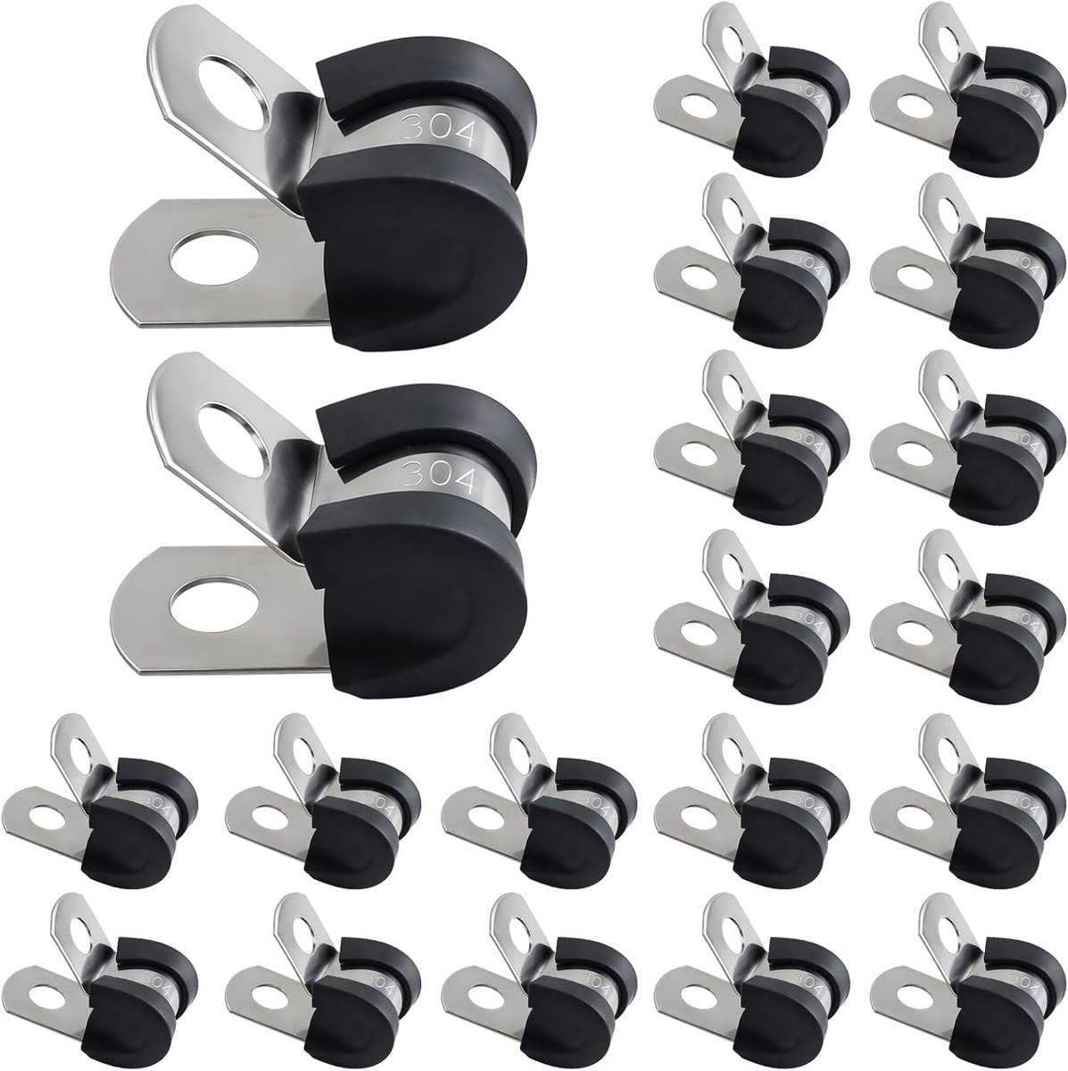 SnelShoppen - 20pcs Cable Clamp 6mm, RVS Rubber P Klemmen, 2 Gaten U-vormige Beugels, Anti-Vibratie Slang Klemmen voor Water en Gasleidingen