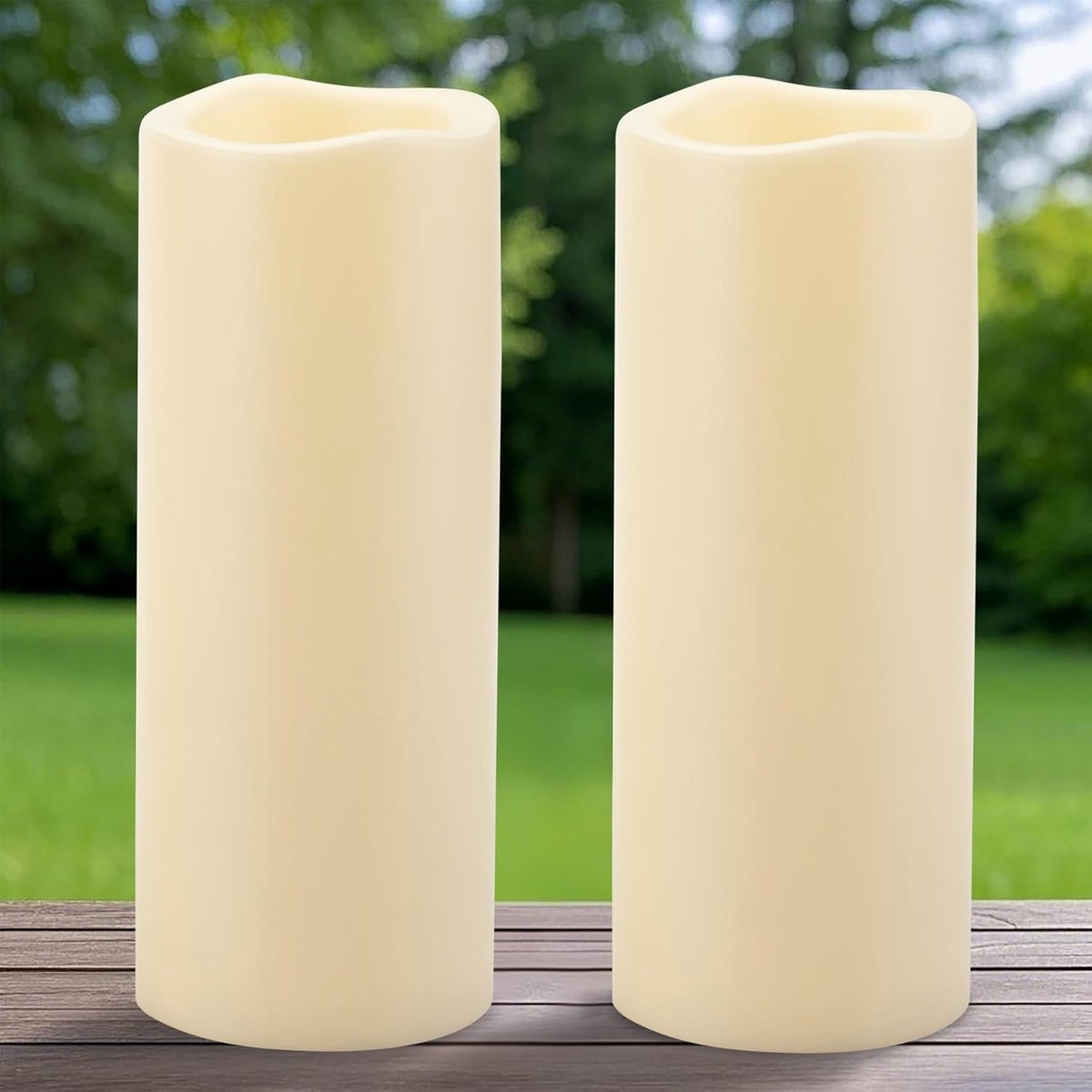 SnelShoppen - 2 Stuks 10x25.5cm Grote Waterproof Buiten LED Kaarsen met Timer, Batterij Aangedreven Flameless Kaarsen voor Tuin Feesten en Lantern Dec