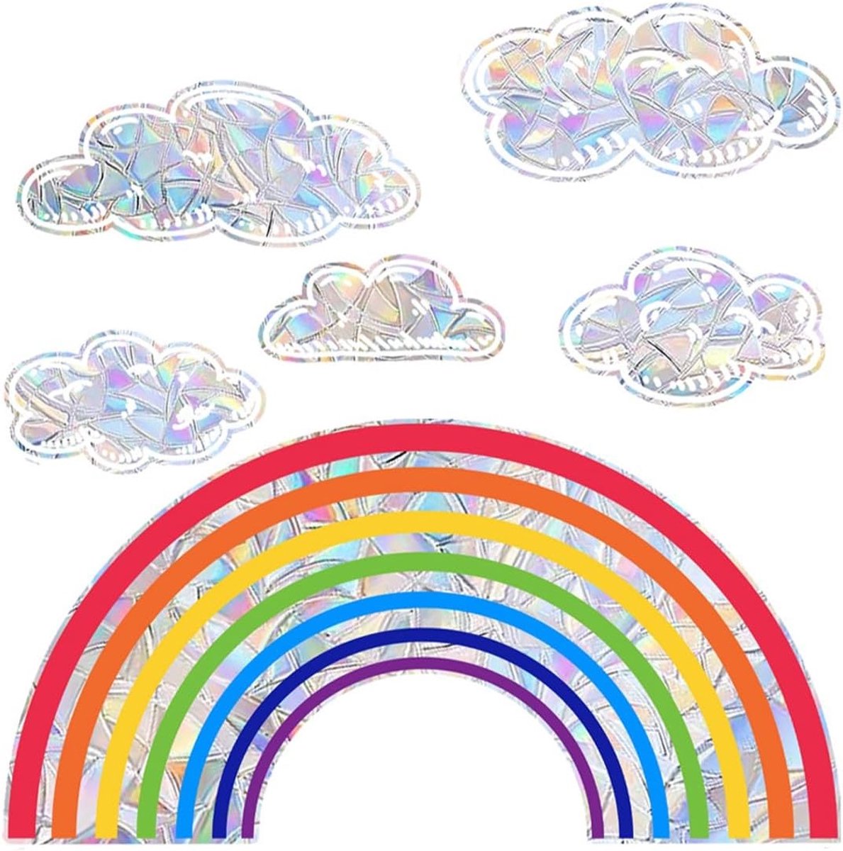 Decoratieve Raamstickers met Regenboog- en Wolkenontwerpen, Anti-Vogel Stickers voor Veiligheid en Privacy