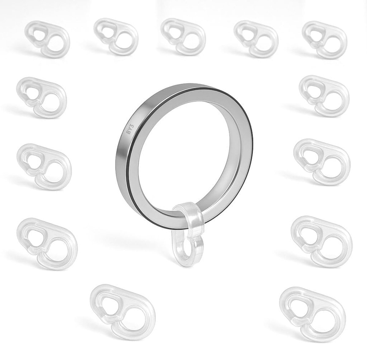 SnelShoppen - 55 Transparante Gordijnhaken met Ringen - Oogjes voor Uittrekbare Gordijnstangen, Ideaal voor Woonkamer, Keuken, Caravans, Wit, 7 mm Dia