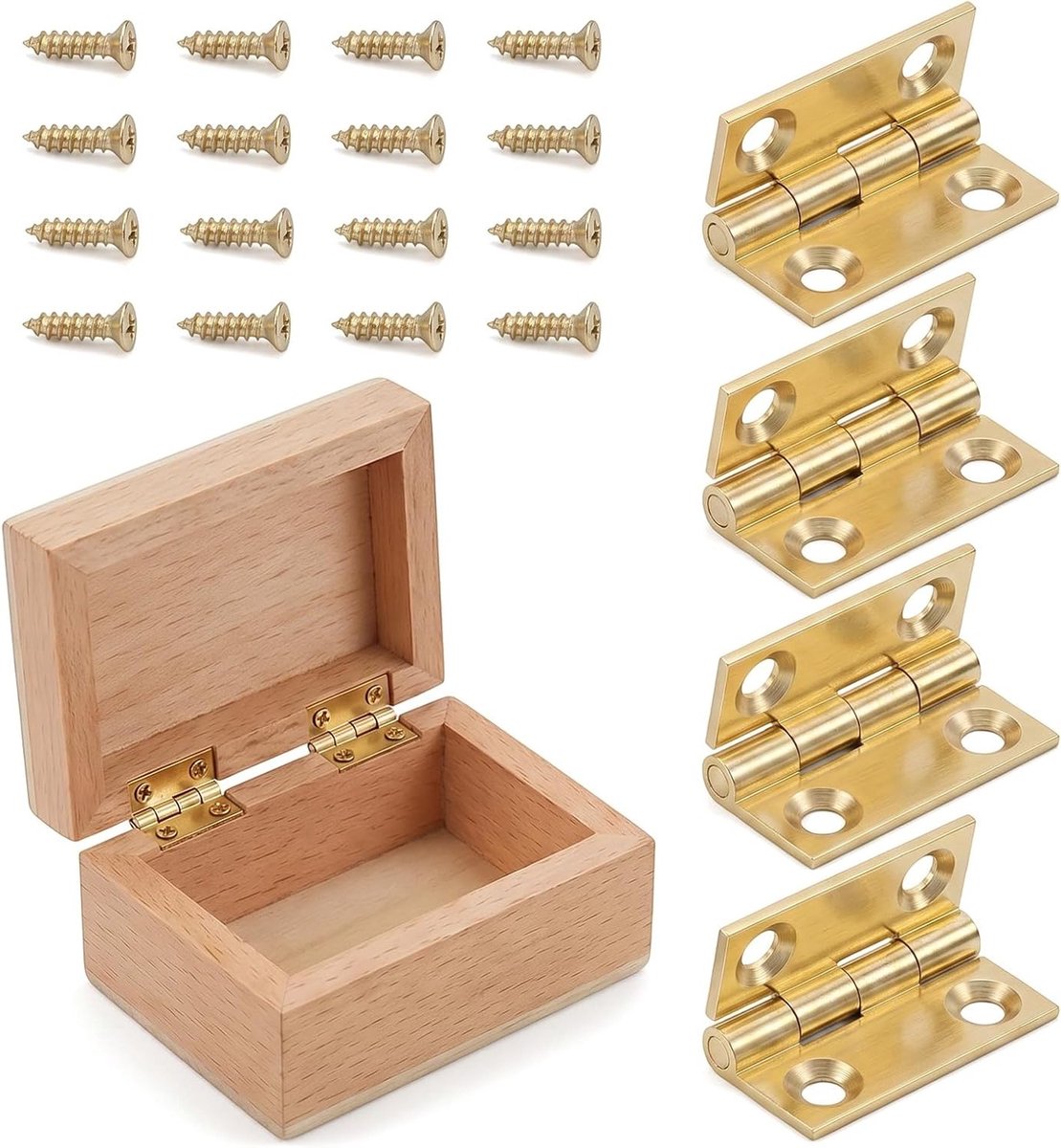 Set van 4 Opvouwbare Kleine Scharnieren van RVS voor Meubels, Sieraden en Houten Dozen met Schroeven en Kwaliteitsmessing