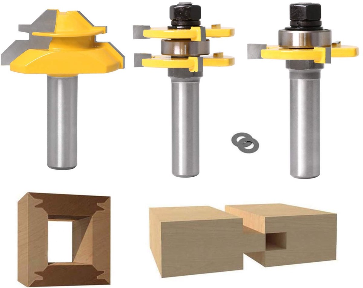 SnelShoppen - 45 Degree Locking Meter Router Bit + Tongue Drill + Groove Cutter Houtbewerkingsgereedschap 1/2 Inch (12.7 mm) voor Precisie Snijden en