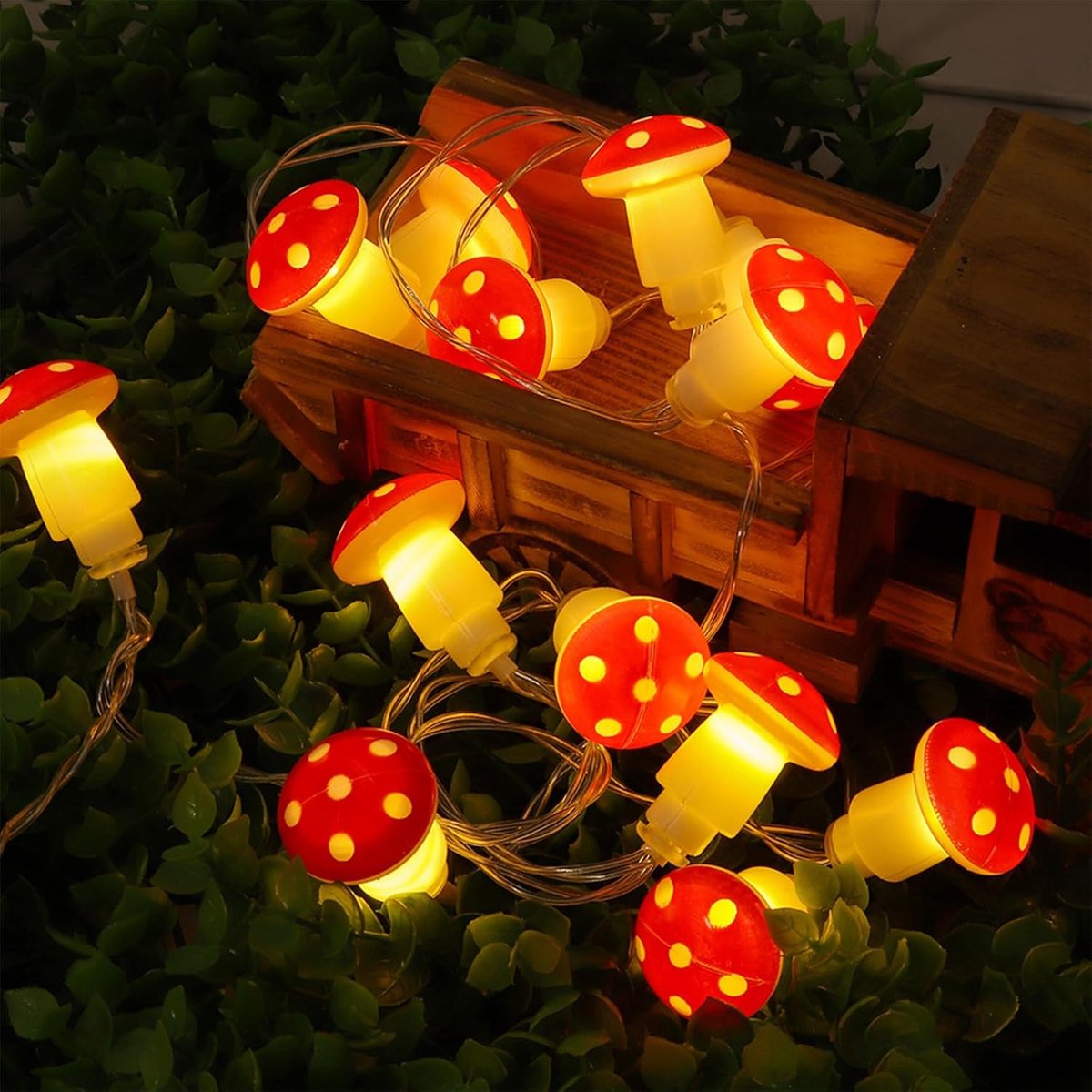 SnelShoppen - LED Paddenstoelen Fairy Lights 1.5 m - 10 Warm Witte LED Lichten - Accu Aangedreven Decoratie voor Binnen, Buiten, Tuin, Slaapkamer, Fee