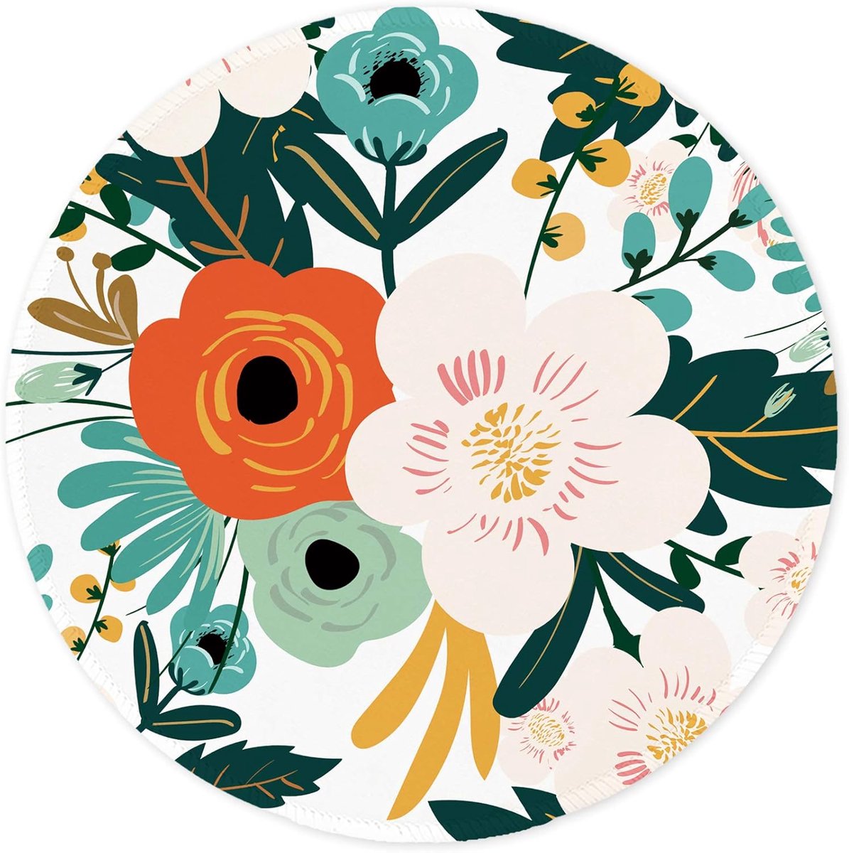 SnelShoppen - Stitched Edge Mouse Pad - Premium Textured Waterproof - Non-slip Rubber Basis - Rond - Laptop Computer PC - Desk Accessories - Bloemen m