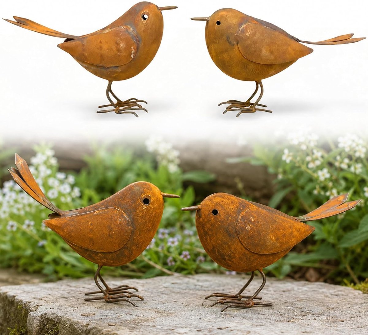 SnelShoppen - 2 Stuks Tuindecoratie Metalen Vogels Roest Effect Tuinbeeld Buiten Levensechte Tuinsteker Roestvrij voor Tuinen, Terrassen, Parken, Hekk