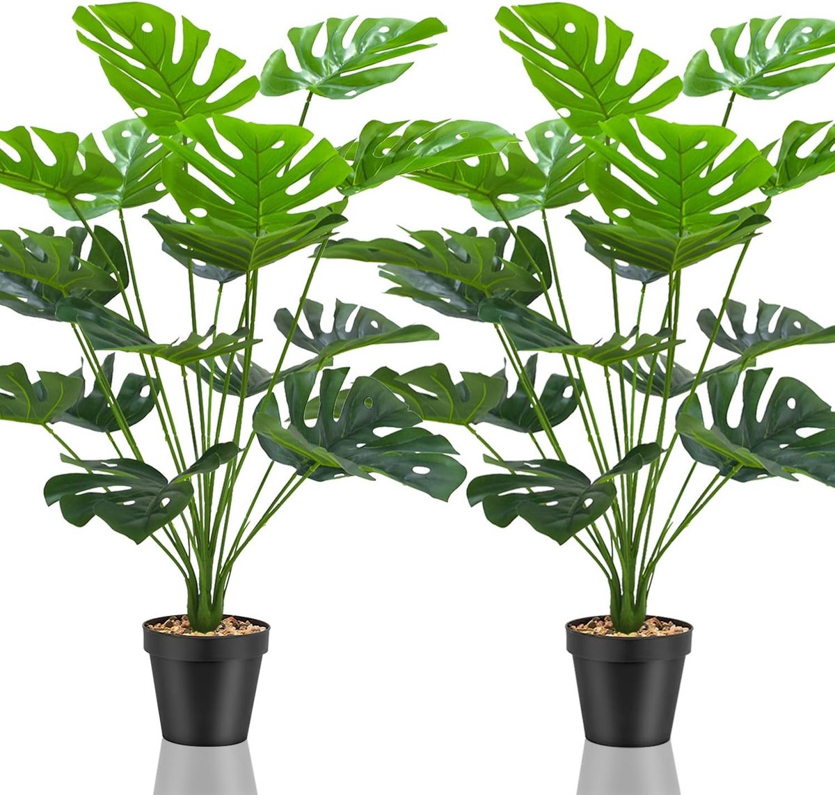 Set van 2 kunstplanten binnenshuis decoratieve grote palmboom hoge plastic planten voor kantoor thuis binnen en buiten decoratie (2 potten kunstmatige)