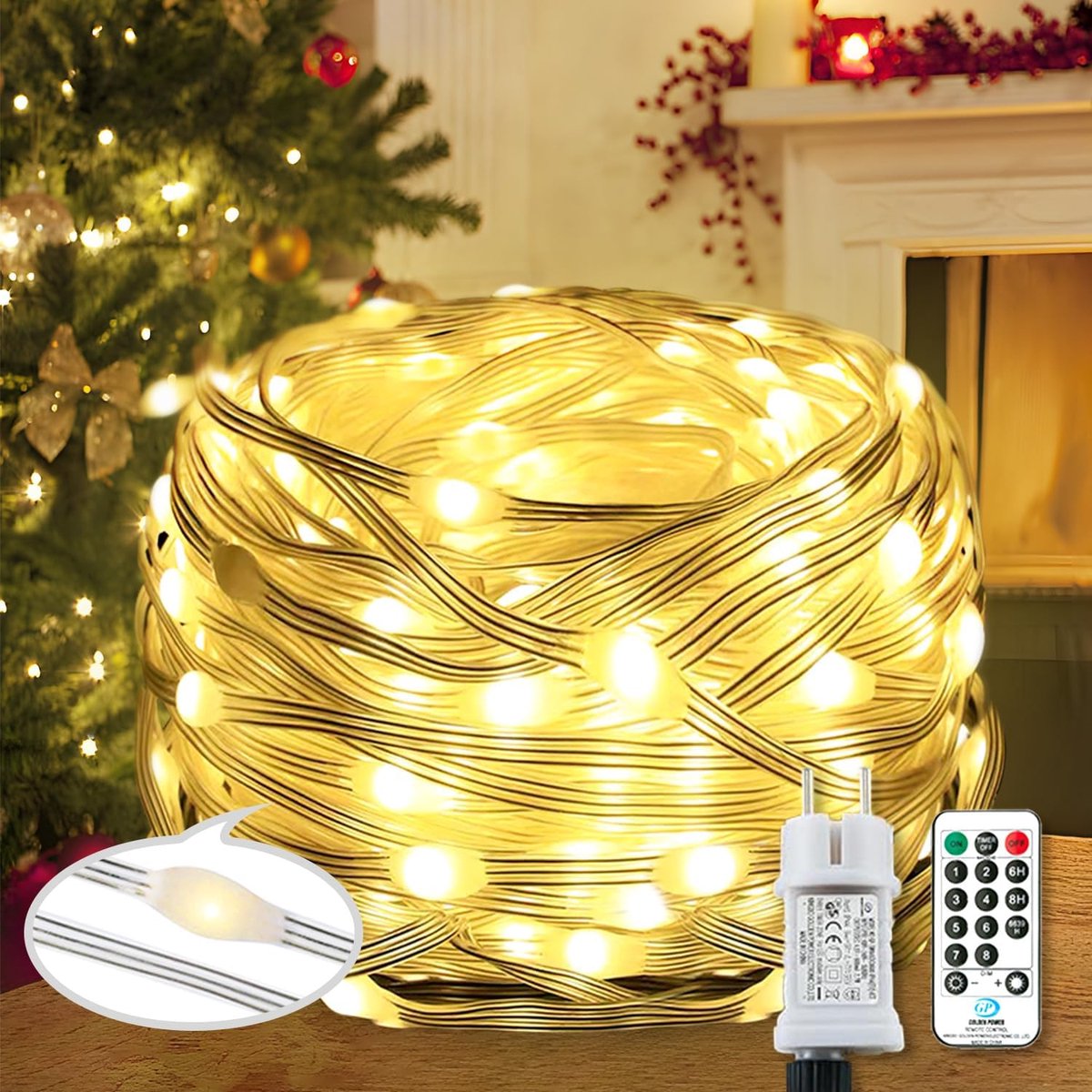 SnelShoppen - 220 LED Fairy Lights 25m Warm Wit - Buiten Binnen Sfeerverlichting met Afstandsbediening & Timer - Tuin, Kerst, Bruiloft Decoratie