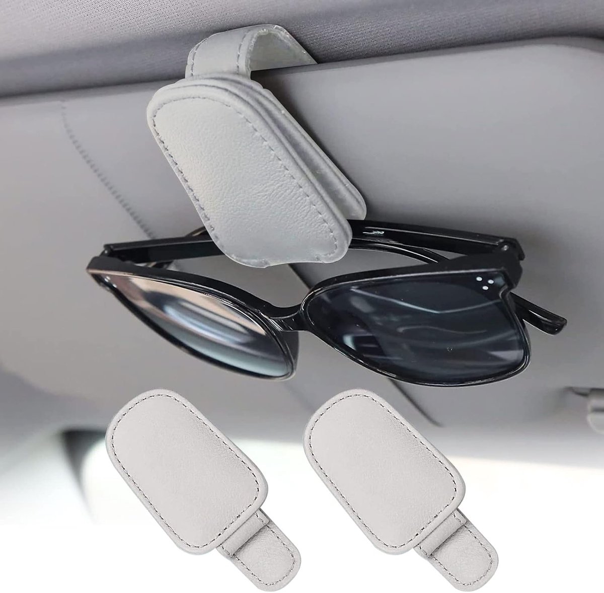 SnelShoppen - Car Glasses Holder Zonnebril Houder voor Auto Zonnevisier, Universele Lederen Bril Houder, Magnetische Bril Houder voor Auto Zonnevisier