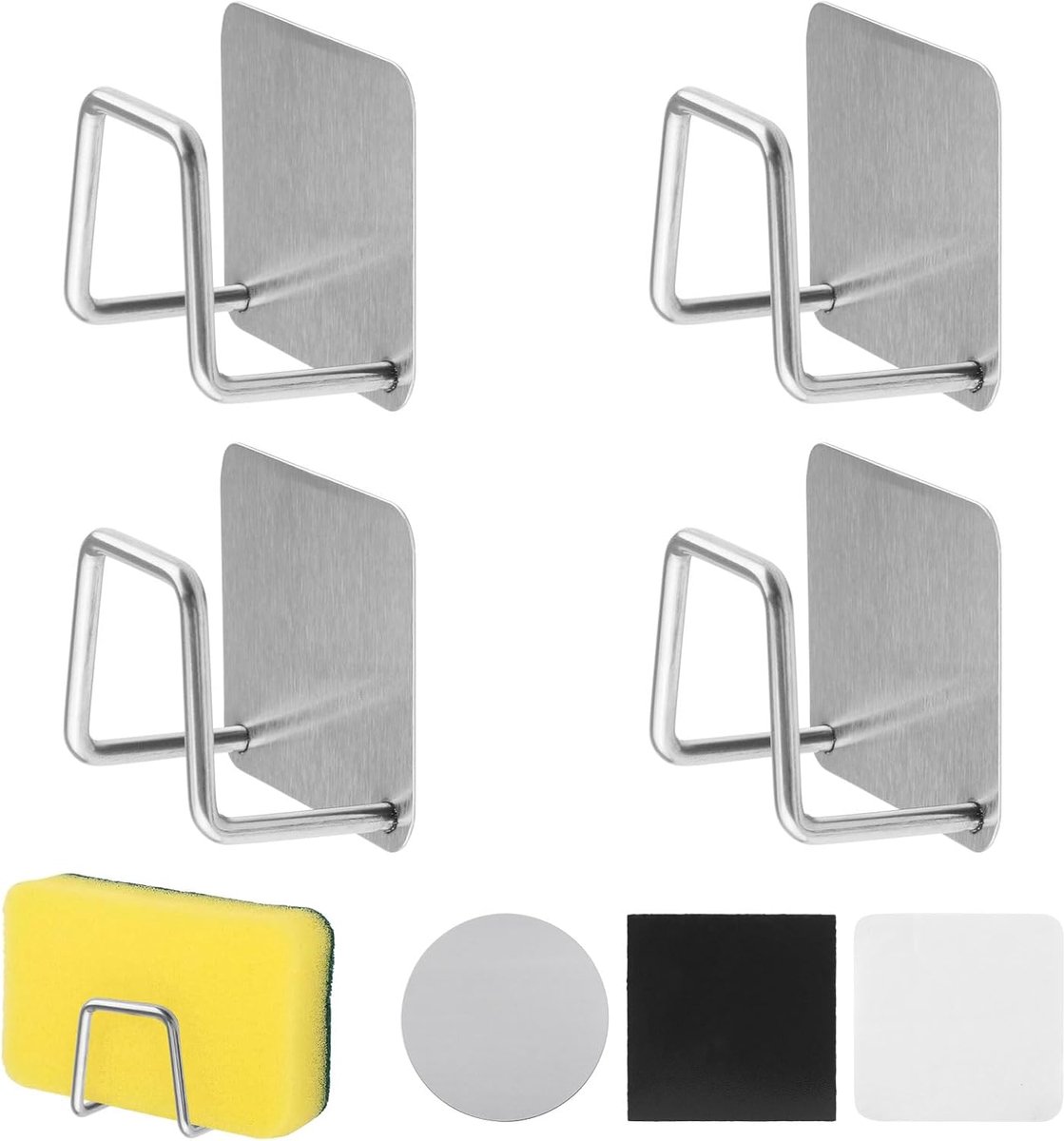 SnelShoppen - 4 Pcs Magnetische Spons Houder met 4 Zelfklevende Metalen Patches, RVS Sponshouder voor Keuken, Roestvrij Staal, Hygienisch en Duurzaam,