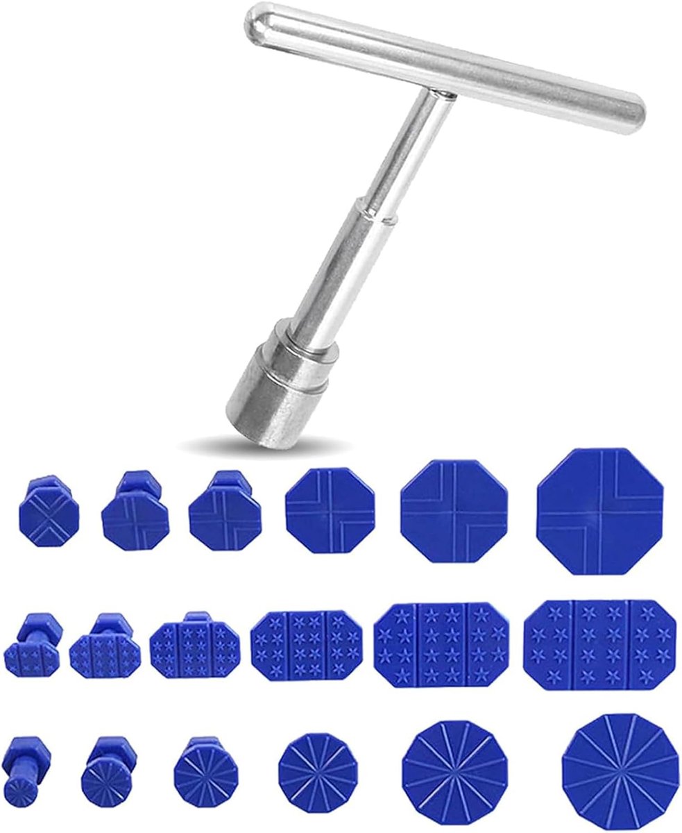 SnelShoppen - DabbOo Dent Repair Kit - Auto Deuk Herstelset zonder Lak - 18 Washers en 1 T Type Deuk Trekker - Hoogwaardige Stainless Steel en ABS - P