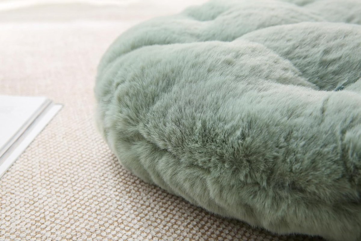 SnelShoppen - Large Floor Cushion - Ronde Meditatiekussen - Luxe Dikke Vloerkussens voor Volwassenen - 10 cm Dikte - Zacht Faux Konijnenbont - Sage Gr