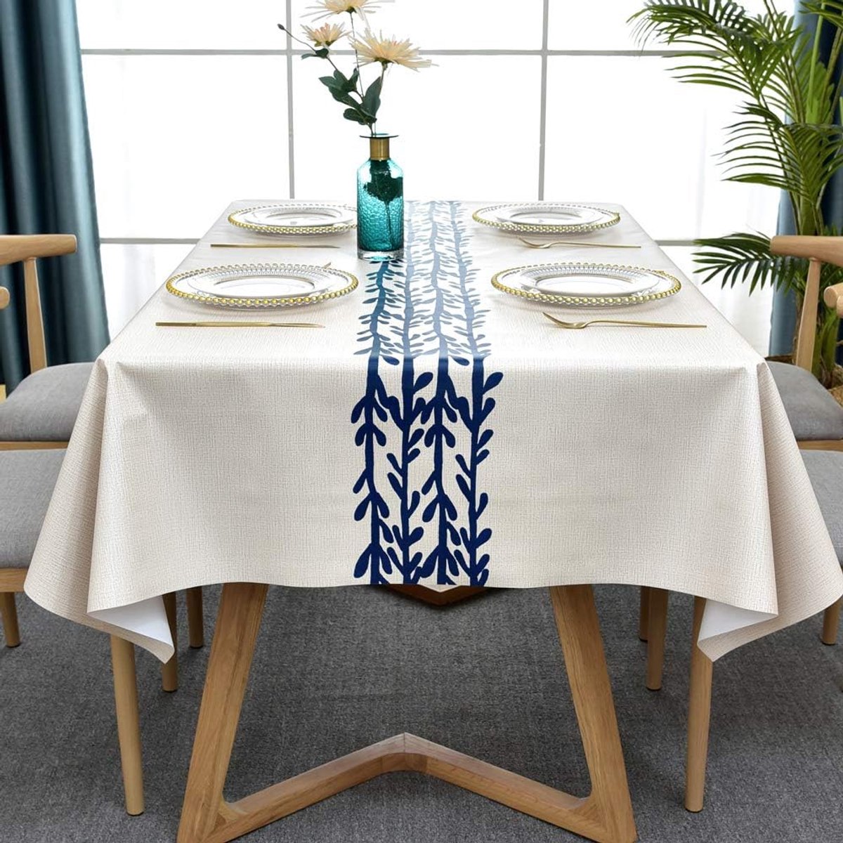 SnelShoppen - Wasbare Tafelkleed, Plastic Oliekleed, Weerbestendig, Rechthoekig voor Keuken, Feest, Buiten, 137 x 275 cm, Rattan Look