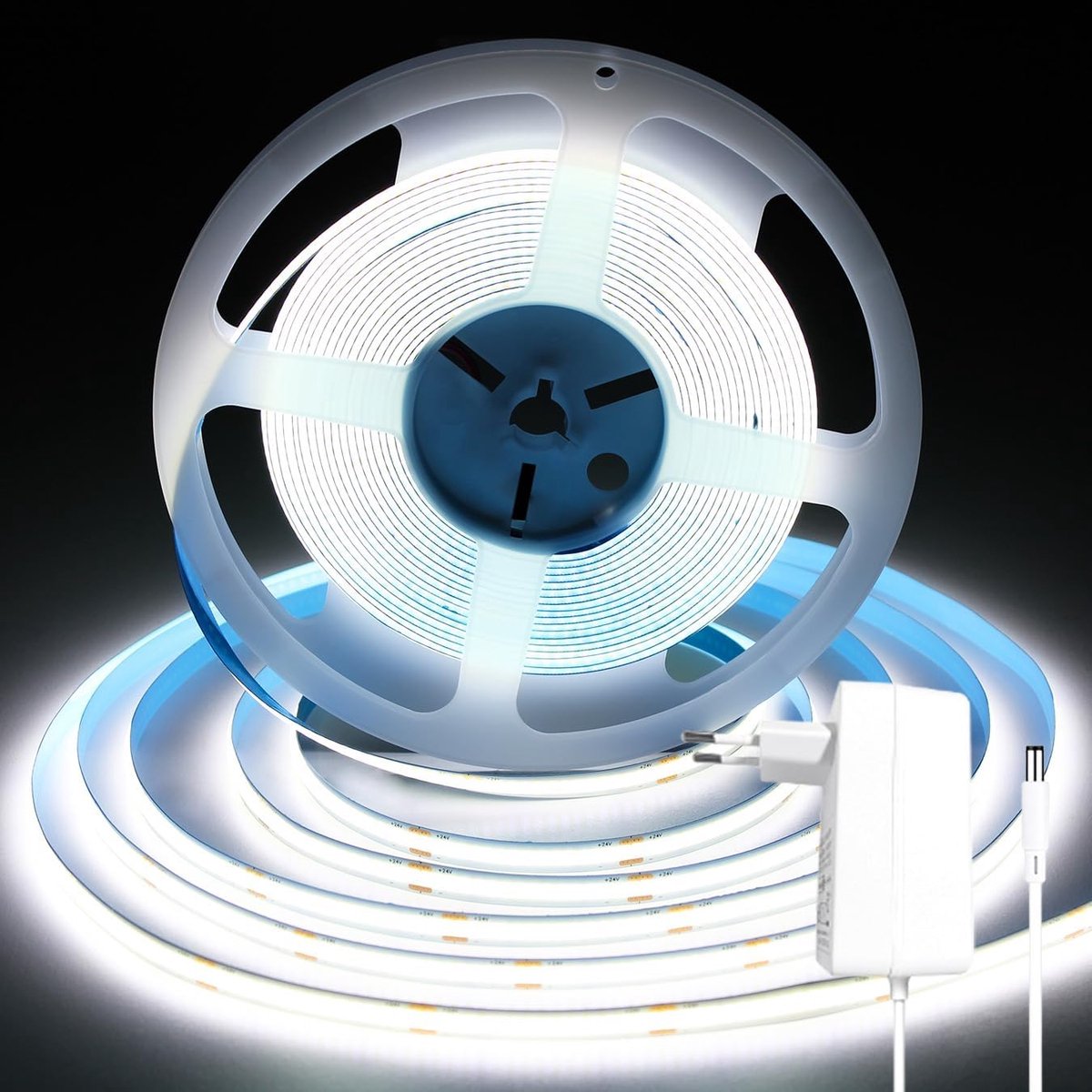 SnelShoppen - Dimbare COB LED Strip Licht Wit 6000K 10M, DC24V CRI 93+, Flexibele LED Tape voor Slaapkamer, Keuken, TV Achtergrondverlichting, Kasten,