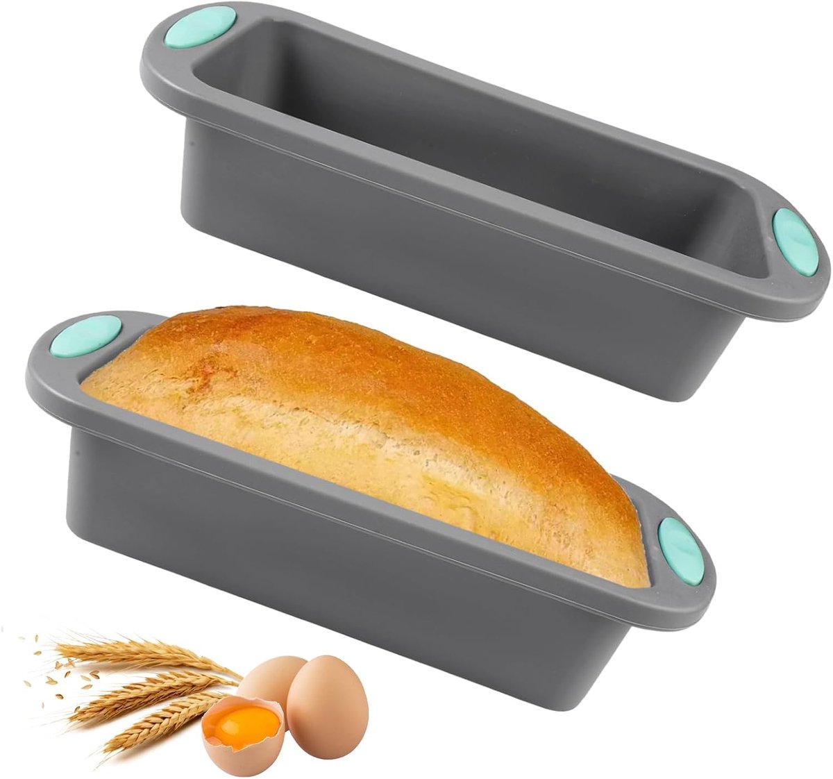 SnelShoppen - 2 Stuks Rectangular Silicone Bakvormen voor Brood en Taart - Non-Stick Silicone Bakmallen, BPA-vrij, 27.8x12x6.5 cm, Lichtgrijs, Geschik