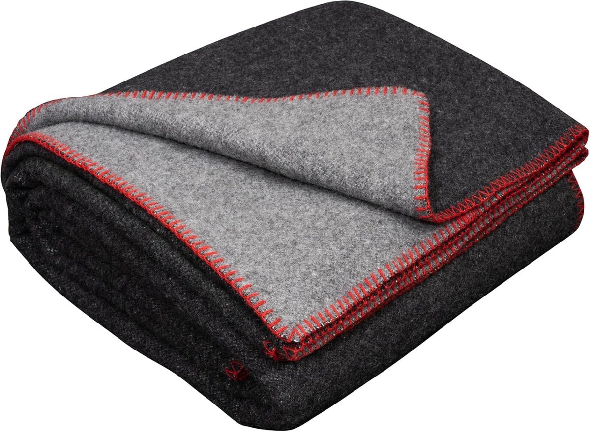 SnelShoppen - Merino Woldeken 130x170 cm | Dikke Plaid in Grijs & Donkergrijs | Ideaal als Kampeerdeken, Picknickdeken of Reisdeken | 80% Wol voor Duu