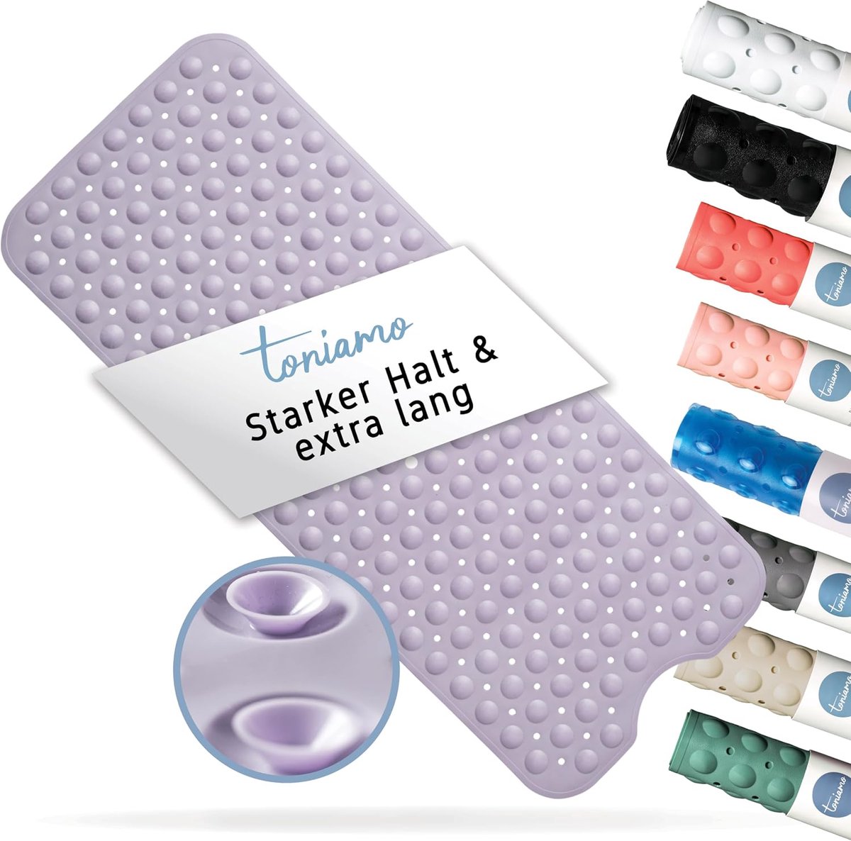 SnelShoppen - Badmat, Antislip, 100 x 40 cm, Extra Lange Badmat, BPA-vrij, Antibacterieel en Machinewasbaar, Lavendelkleur, Veilig voor Bad en Douche