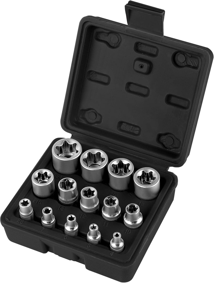 Thijox - 14-delige buiten-torx-steeksleutelset 1/2 inch, 1/4 inch, 3/8 inch, Torx E doppen E4 tot E24, ideaal voor auto-reparaties van BMW, VW, Audi,