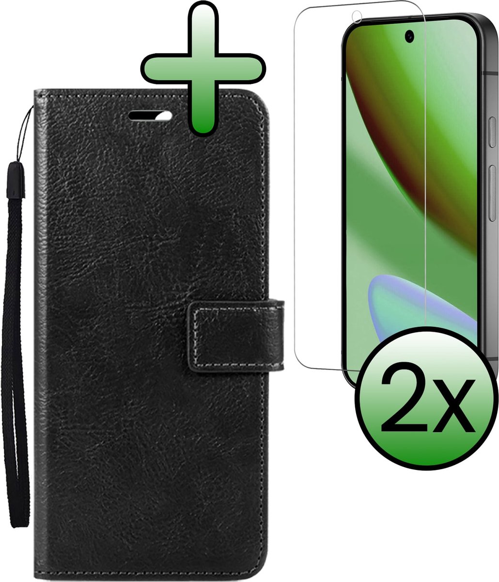 Hoesje Met 2x Screenprotector - Geschikt voor Google Pixel 11 Pro XL - Luxe Pasjeshouder - Bookcase Portemonee - Flip Case - Kunstleer Book Case - Flipcase Hoes - Book Cover - Walletcase - Portemonneehoes - Zwart